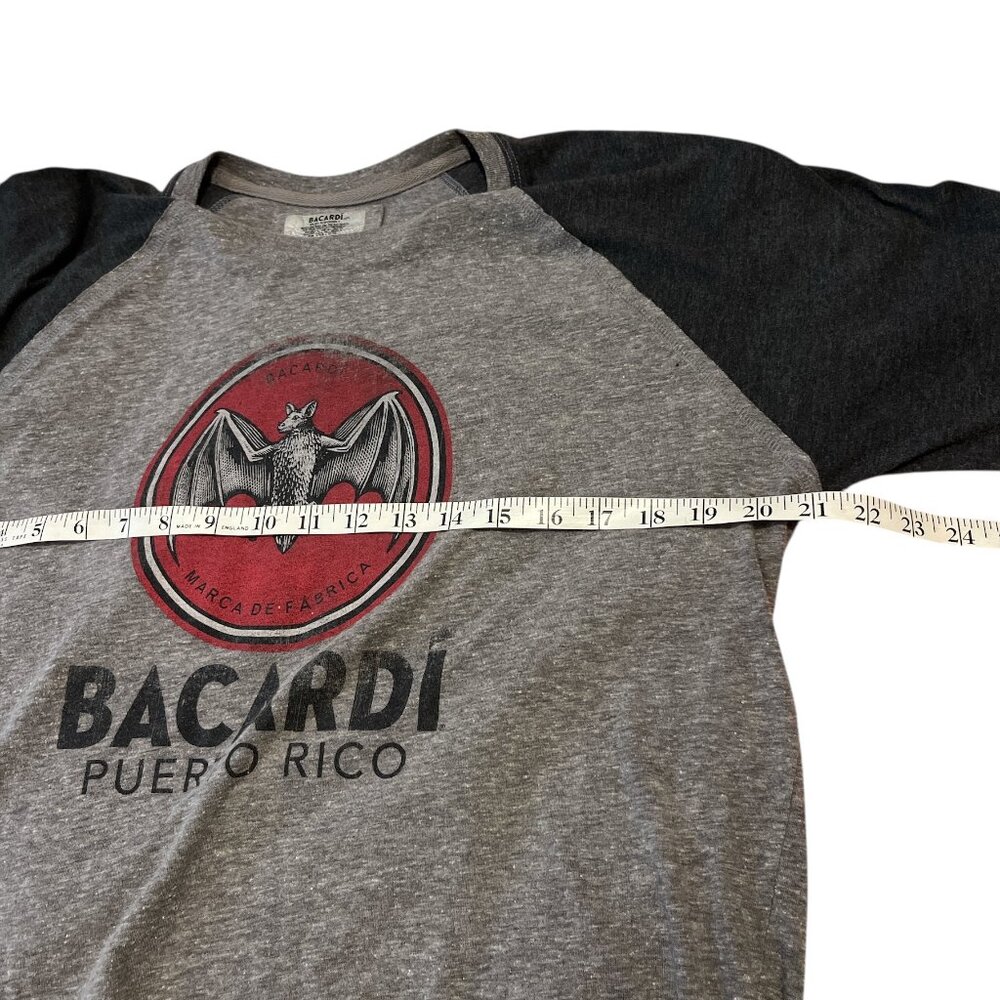 BACARDI RUM PUERTO RICO Tee Shirt Size Large Raglan Style Grey Distressed Look - Picture 9 of 11
